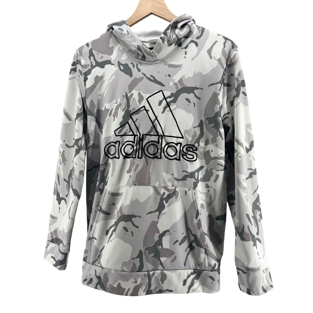 Adidas Youth XL or Women's Medium Grey Camo Logo Hoodie Pullover Sweatshirt